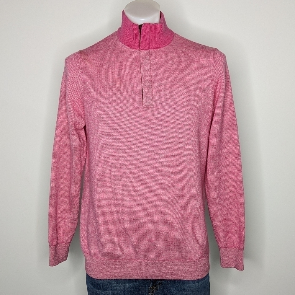 Vineyard Vines Birdseye mock 1/4 zip pink merino wool pullover sweater M